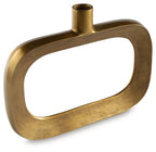 Gold vase with curved oval frame and short cylindrical neck