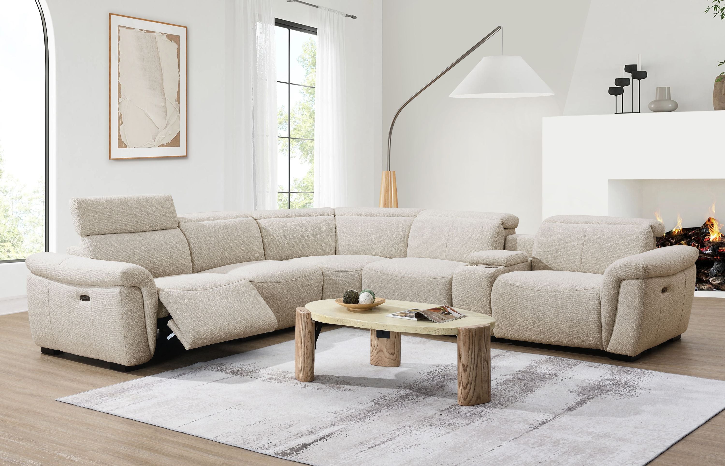 Dayana Beige Boucle 5-Seat Power Recliner Sectional Sofa