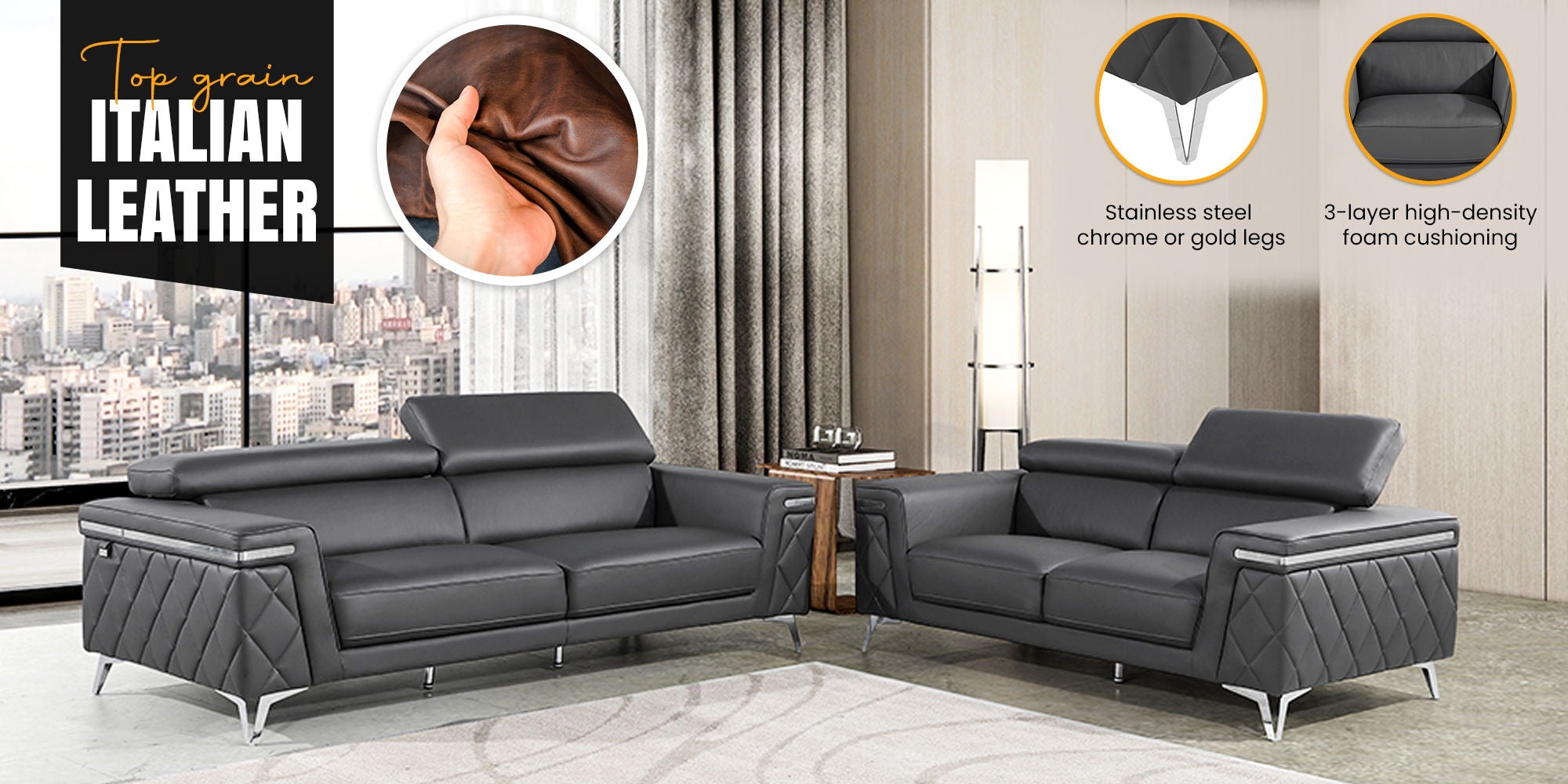 1140 - Top Grain Italian Leather Sofa