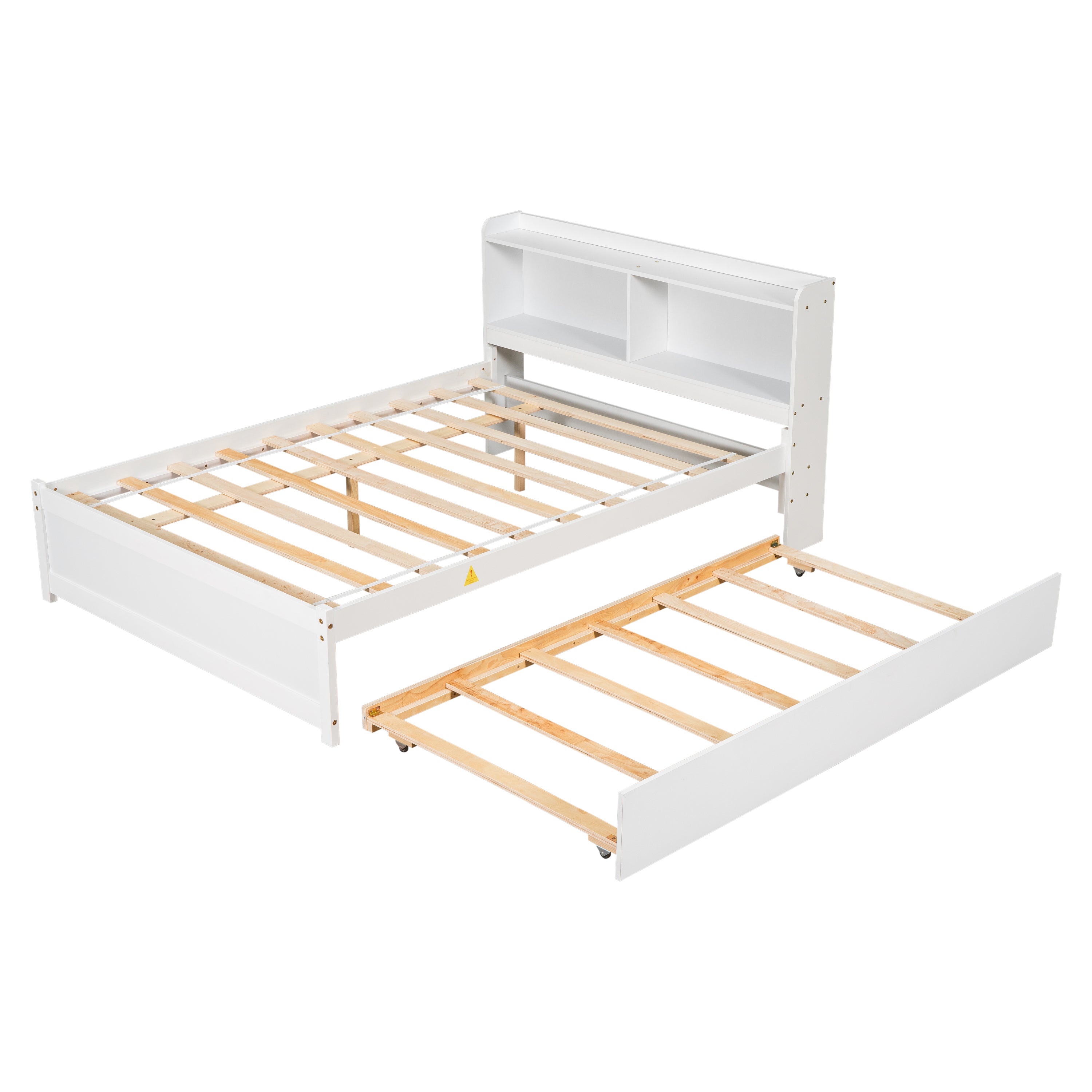 White Pine Full Bed: Trundle & Storage Headboard