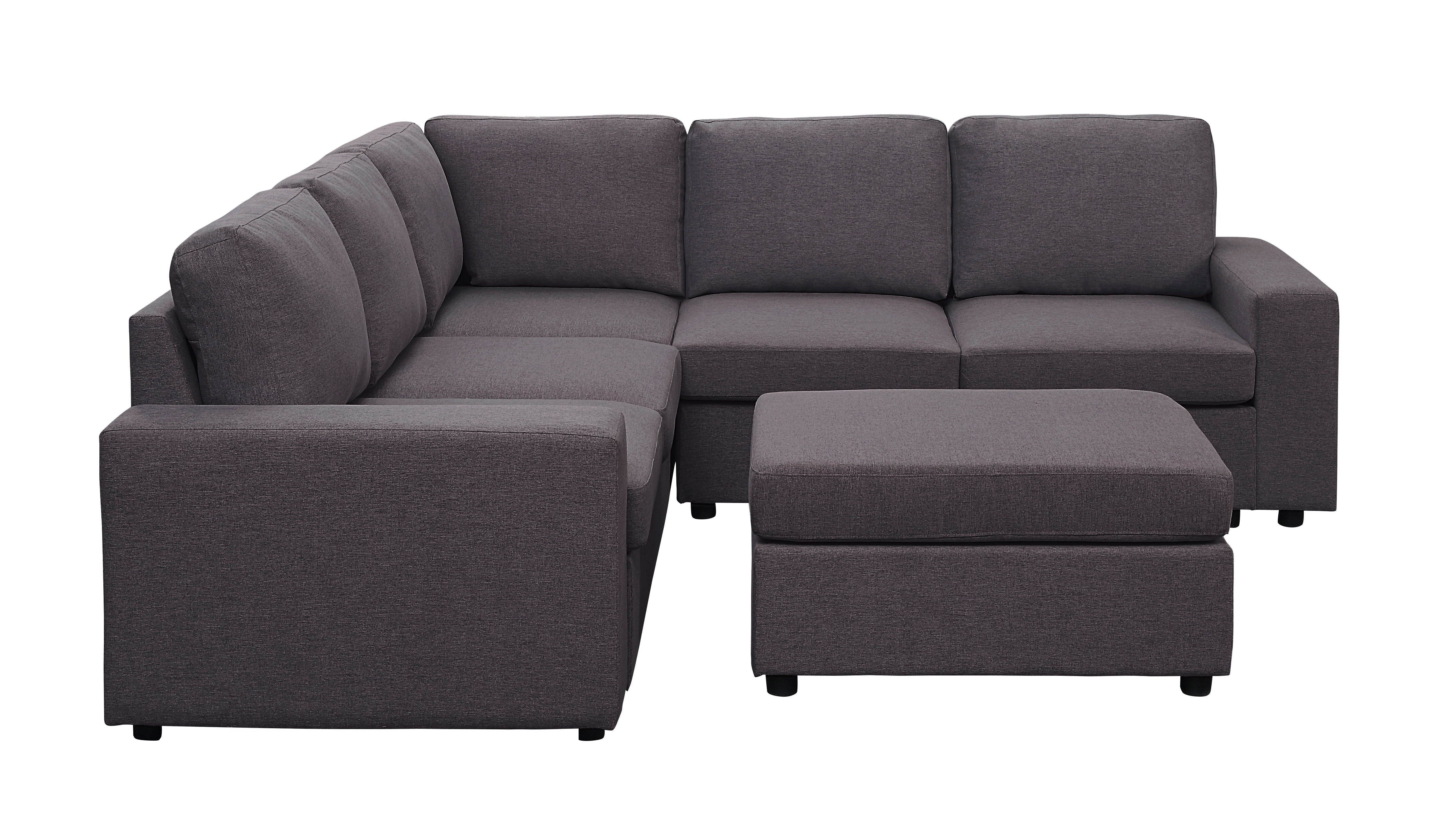 Elliot - Sectional Sofa With Ottoman - Dark Gray Linen