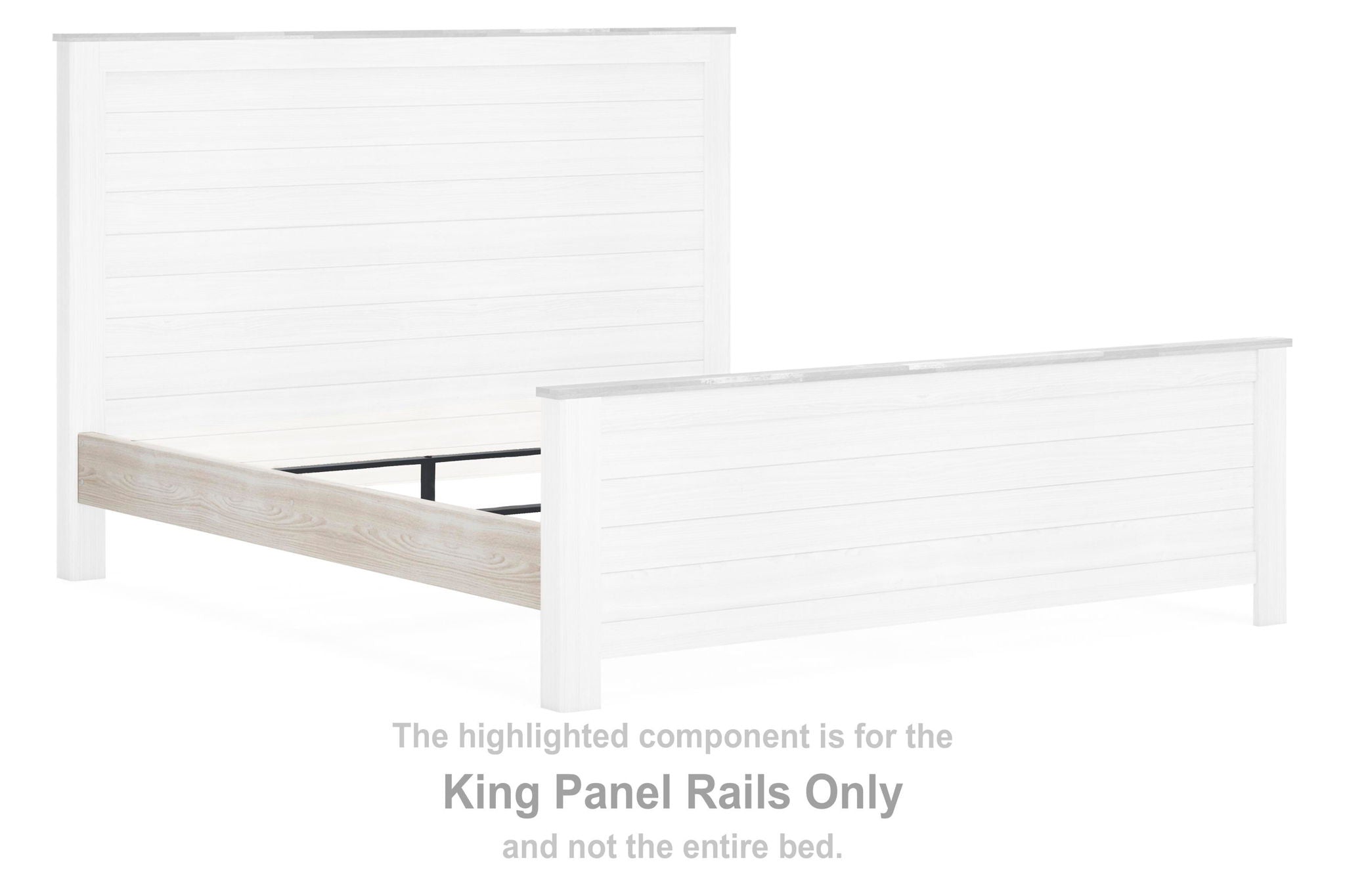 Whitewash king panel rails with horizontal slat panels and flat top edge