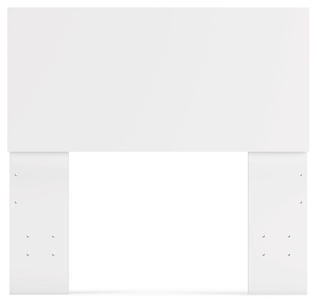 White panel headboard with centered opening and small metal nailhead accents