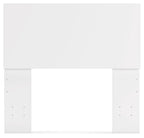 White panel headboard with centered opening and small metal nailhead accents