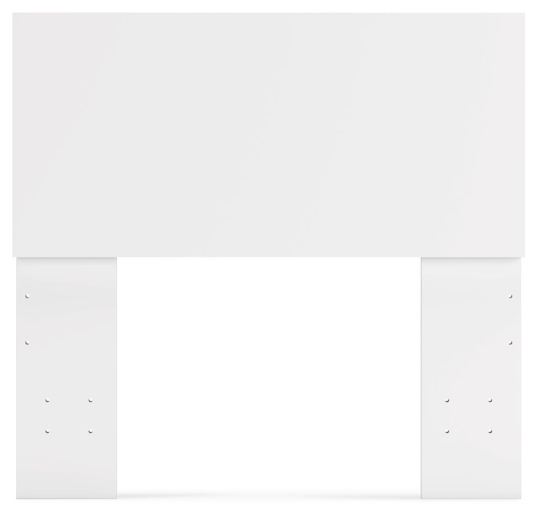 White panel headboard with centered opening and small metal nailhead accents