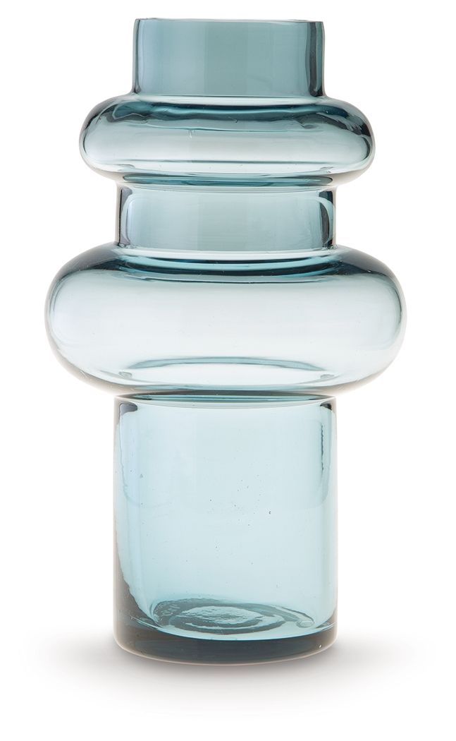Blue glass vase, stacked rounded sections with narrow base