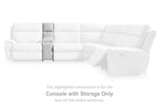 Highlighted console-with-storage component of white sectional sofa, hinged front storage