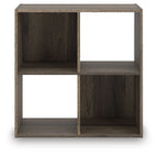 Dark brown cube organizer with four open square cubbies, front view