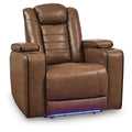 Brown power recliner chair with padded adjustable headrest and armrests