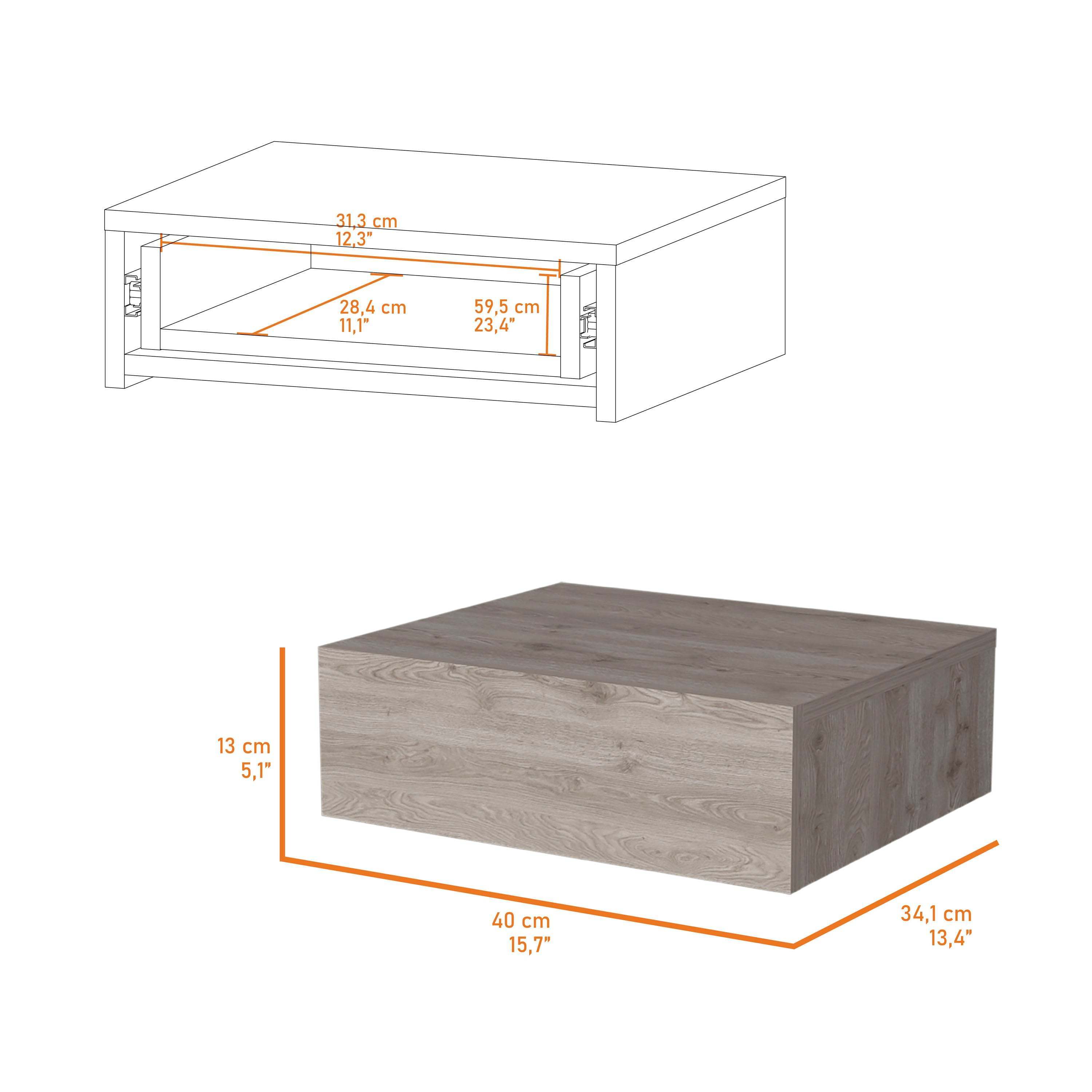 Light Gray Floating Nightstand - Wall Mounted