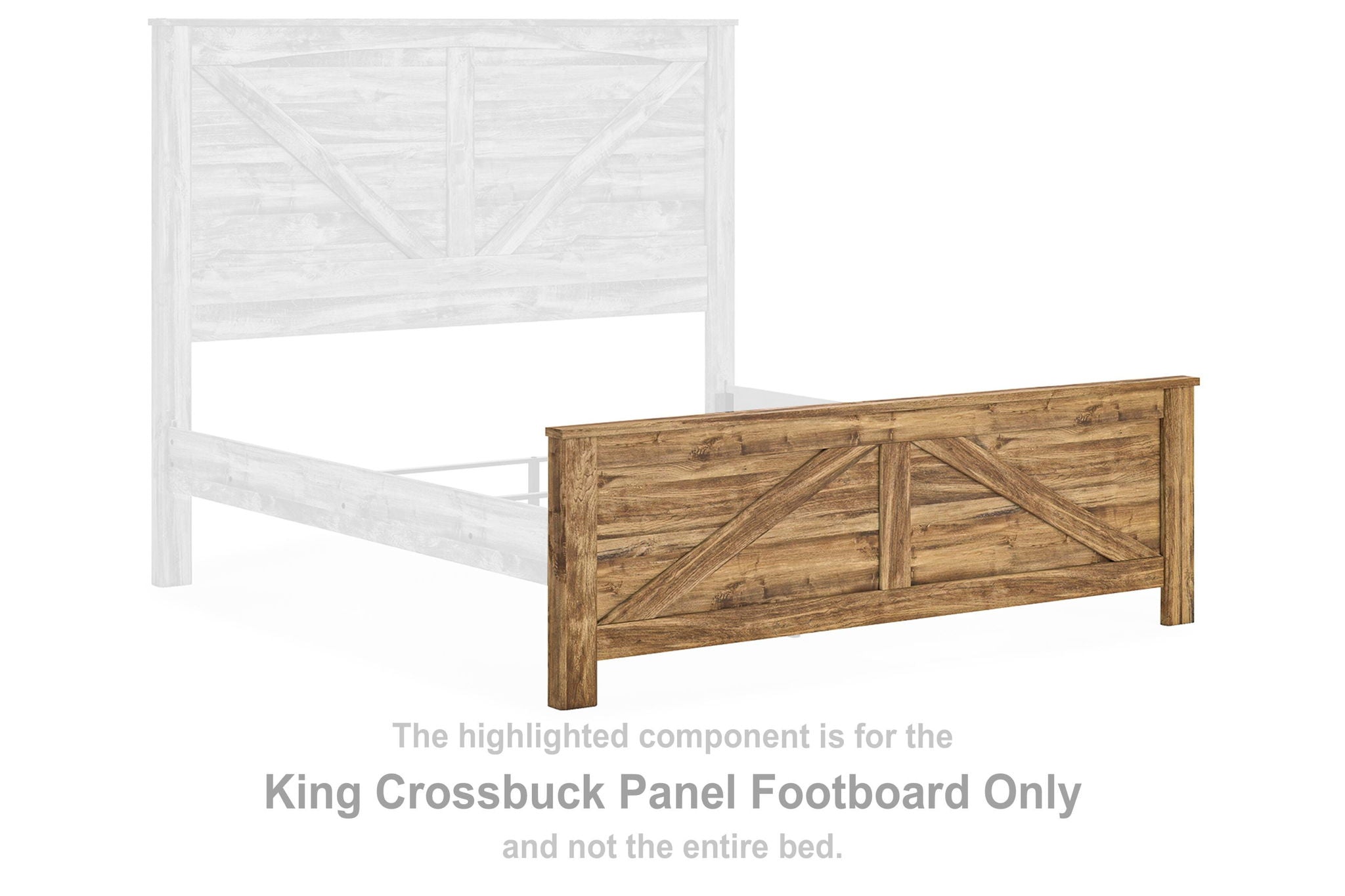 Brown wooden panel footboard with diagonal plank pattern and straight legs