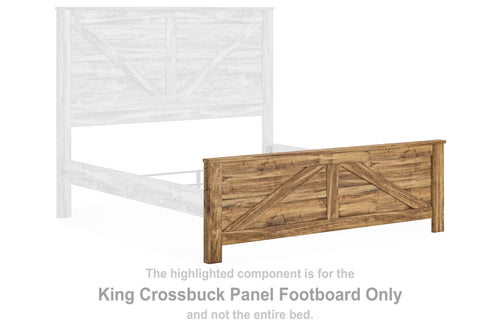 Brown wooden panel footboard with diagonal crosshatch design, rectangular frame