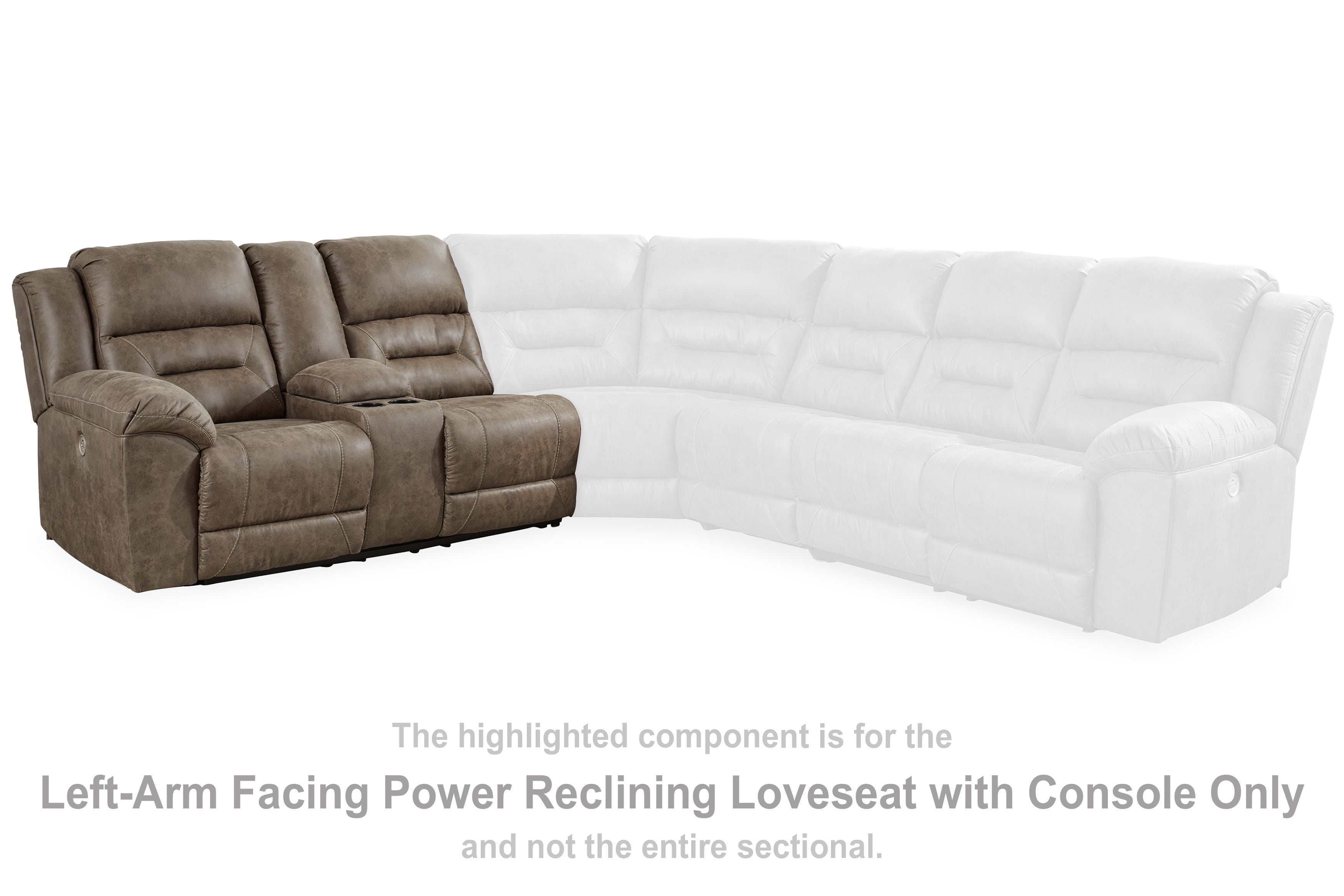 Left-arm facing power reclining loveseat with console in fossil brown upholstery