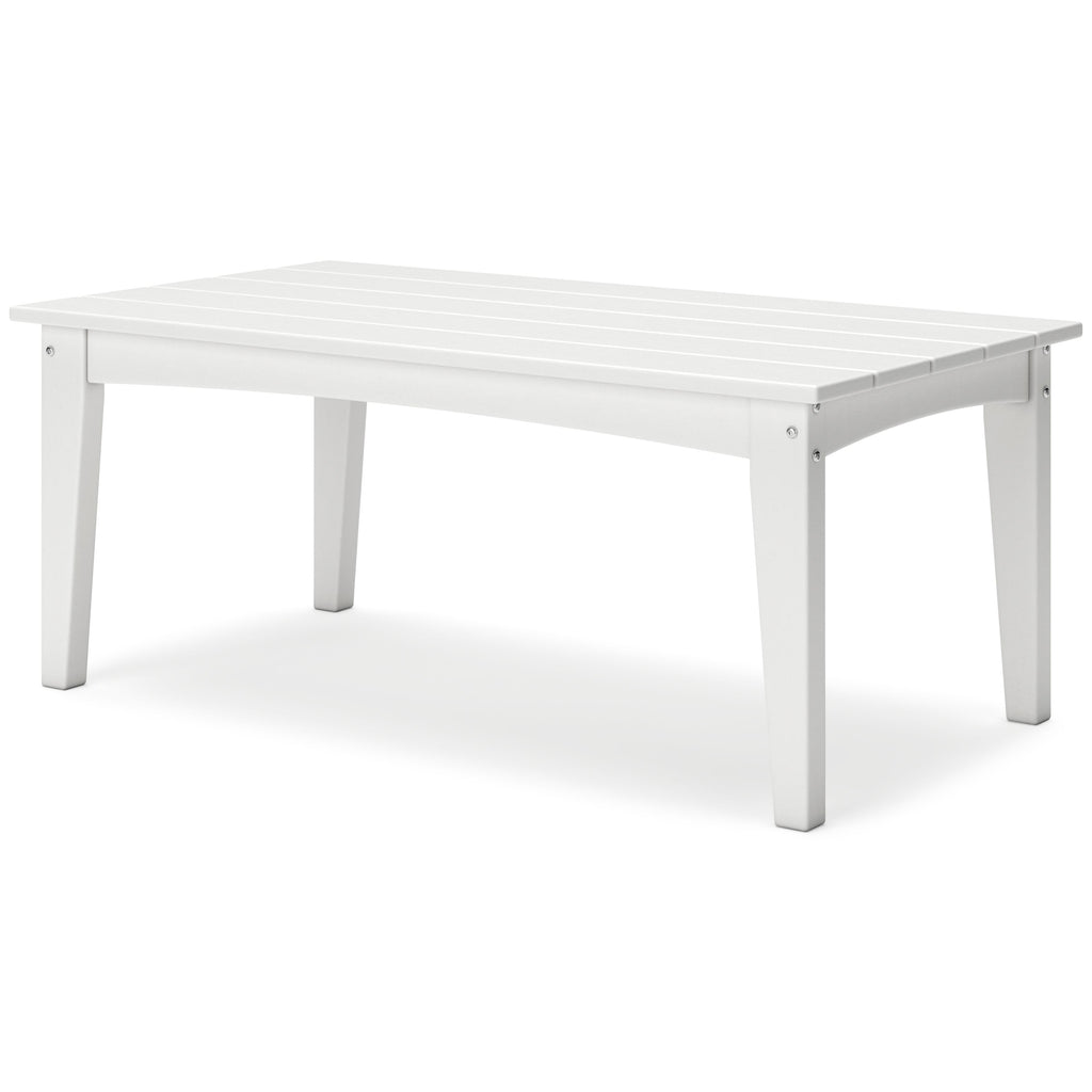 Rectangular cocktail table in white with slatted tabletop and tapered legs