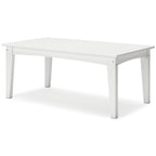 Rectangular cocktail table in white with slatted tabletop and tapered legs