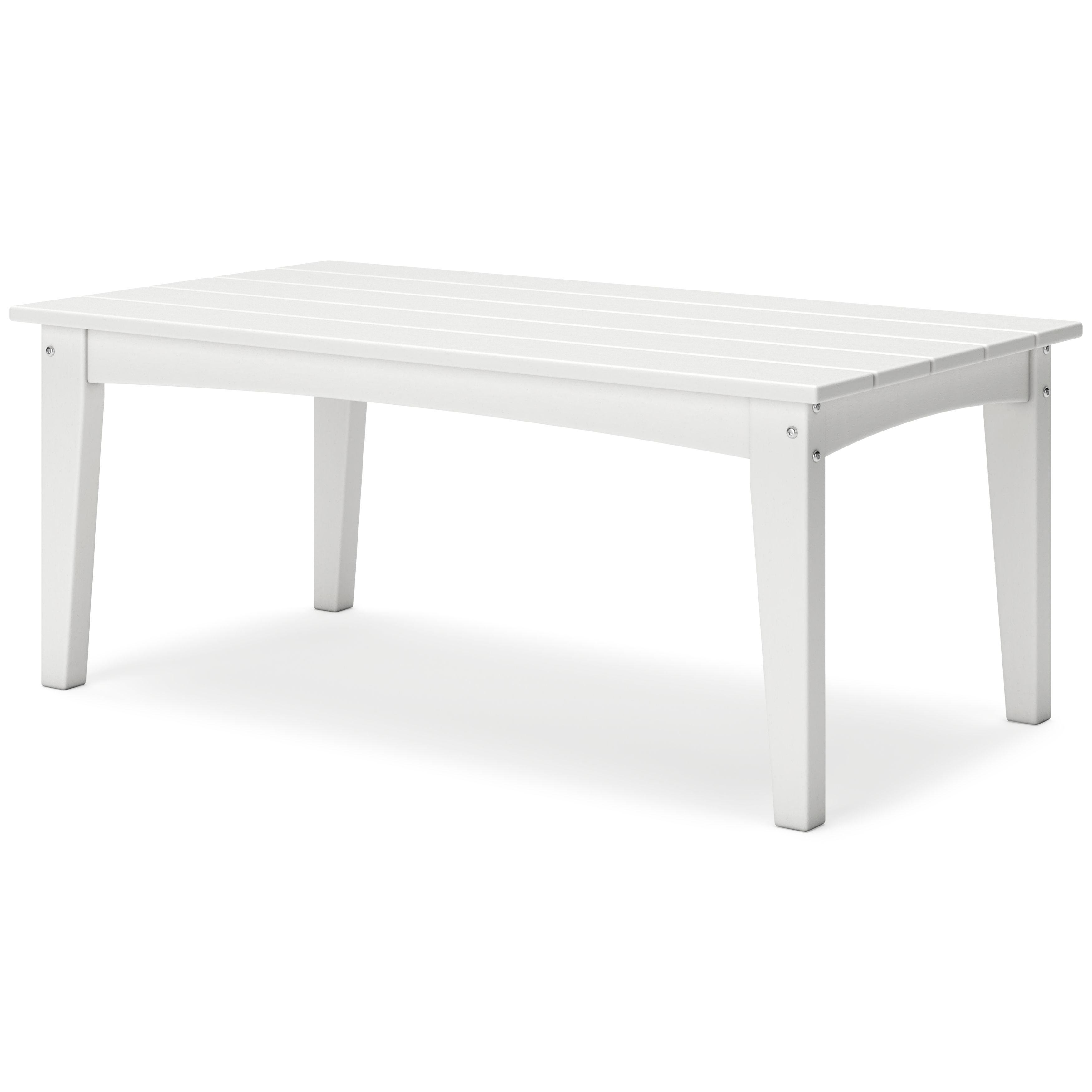 Rectangular cocktail table in white with slatted tabletop and tapered legs