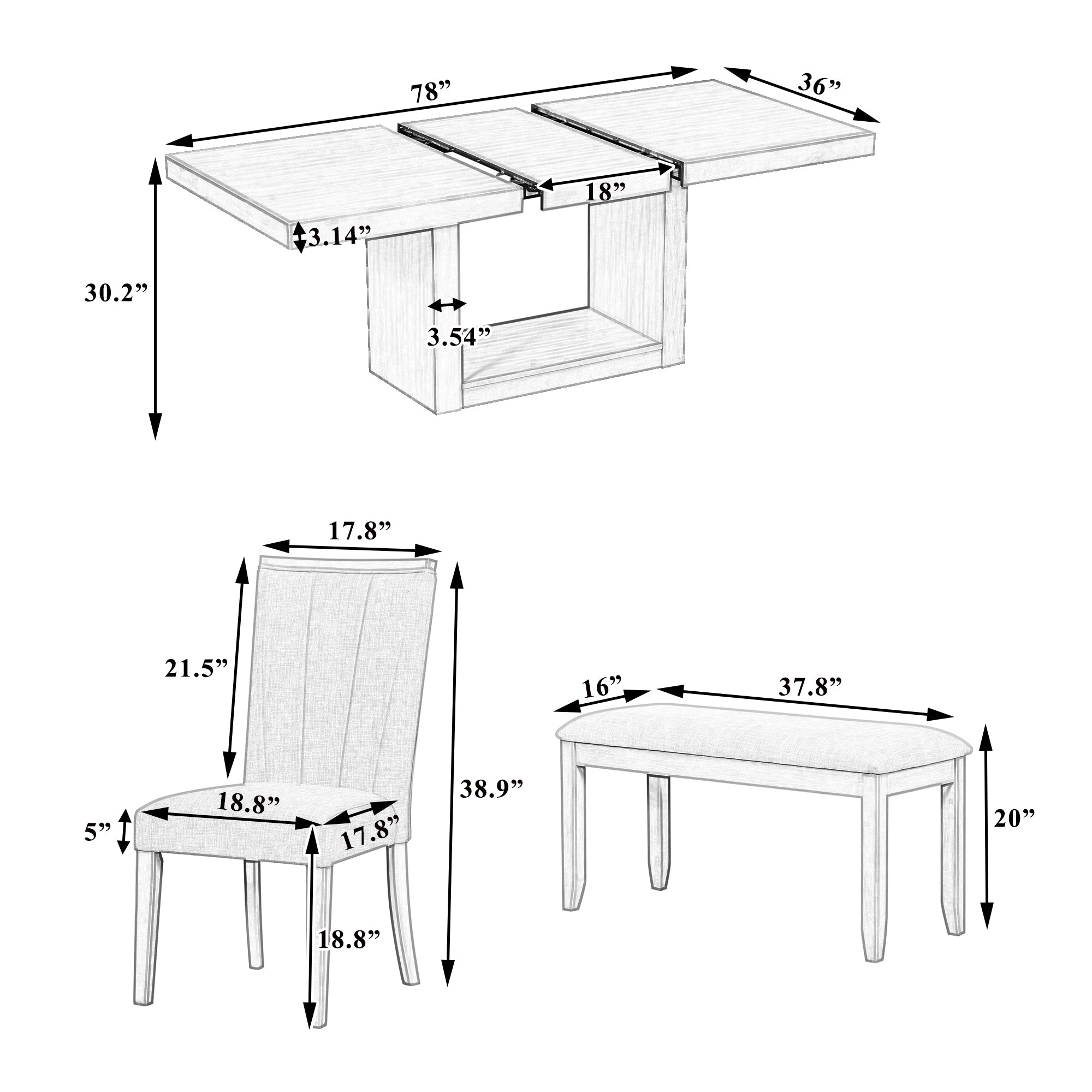 78" Extendable Dining Table Set, 6-Piece