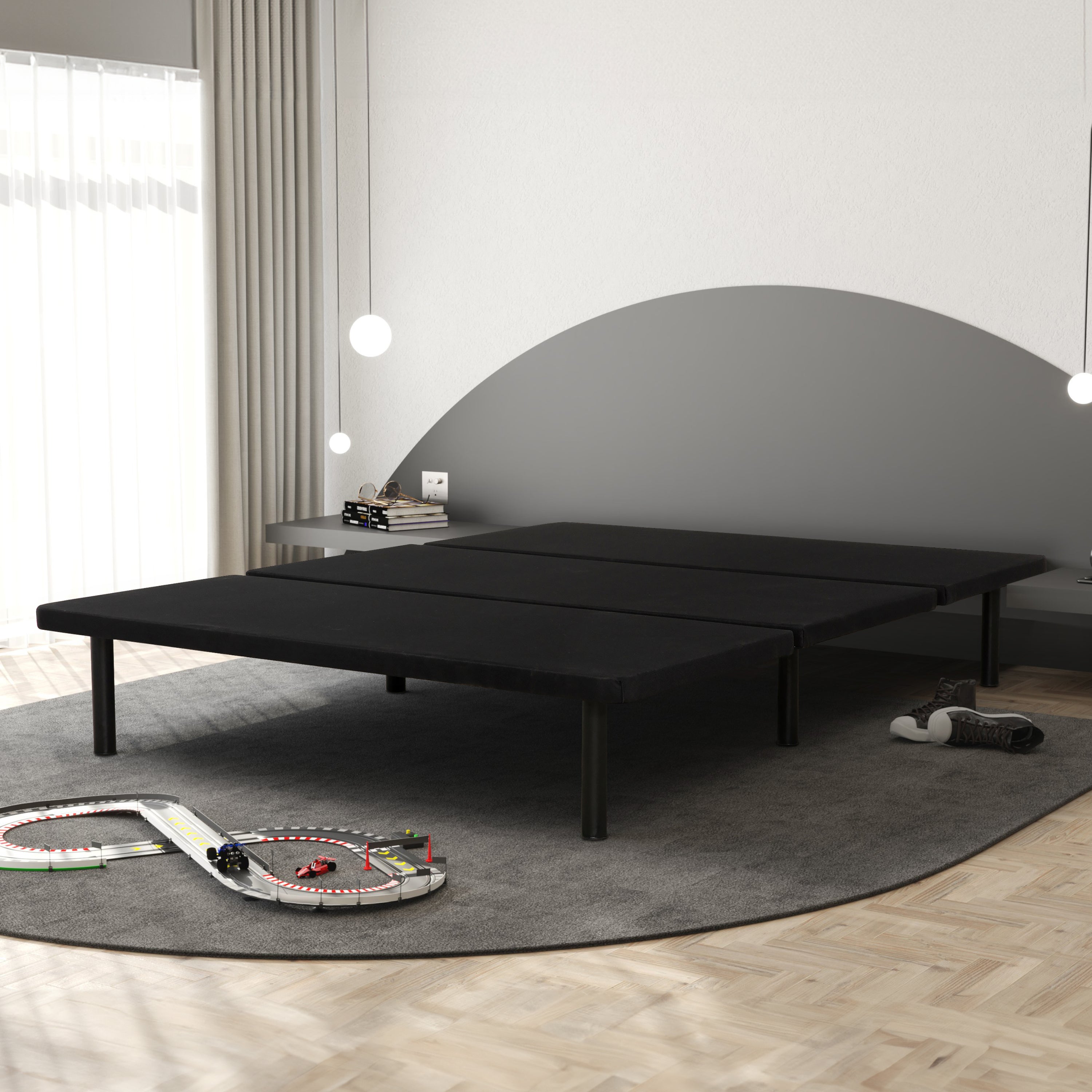 Black Upholstered Twin Platform Bed Frame for Small Spaces