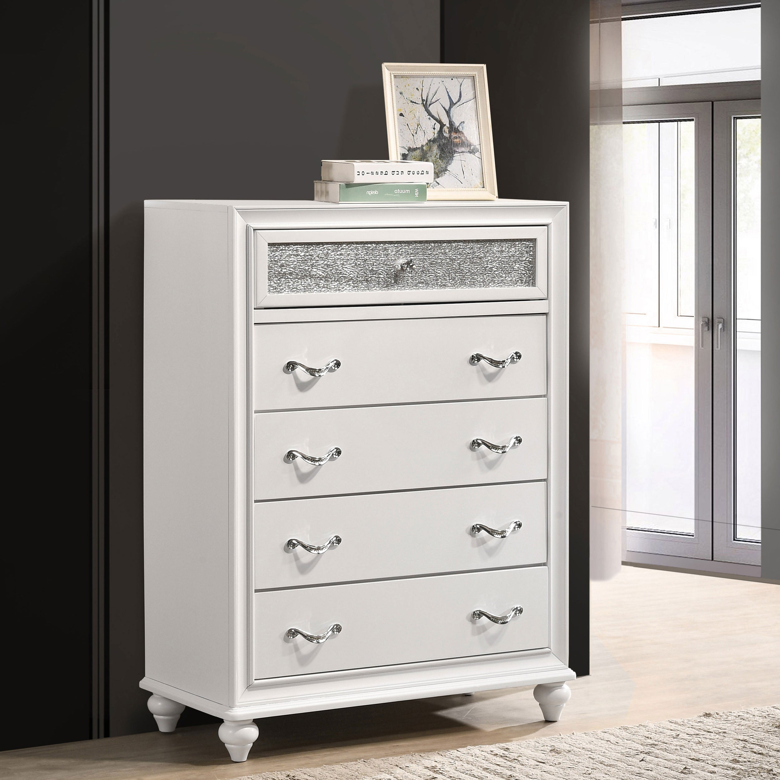 Randall White 5-Drawer Chest: Storage & Style for Bedroom