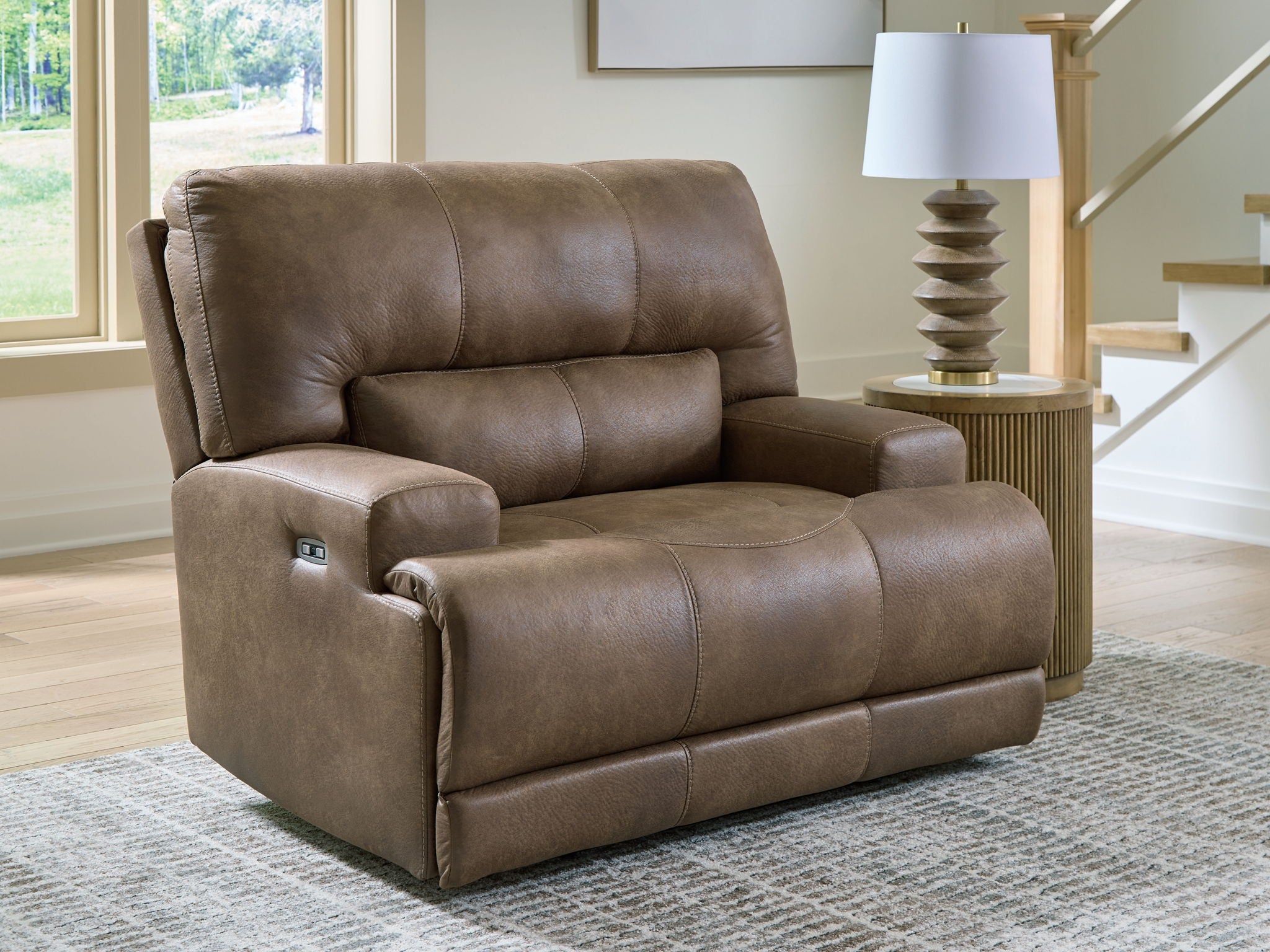 Earth power recliner with adjustable headrest, front seat and arm detail