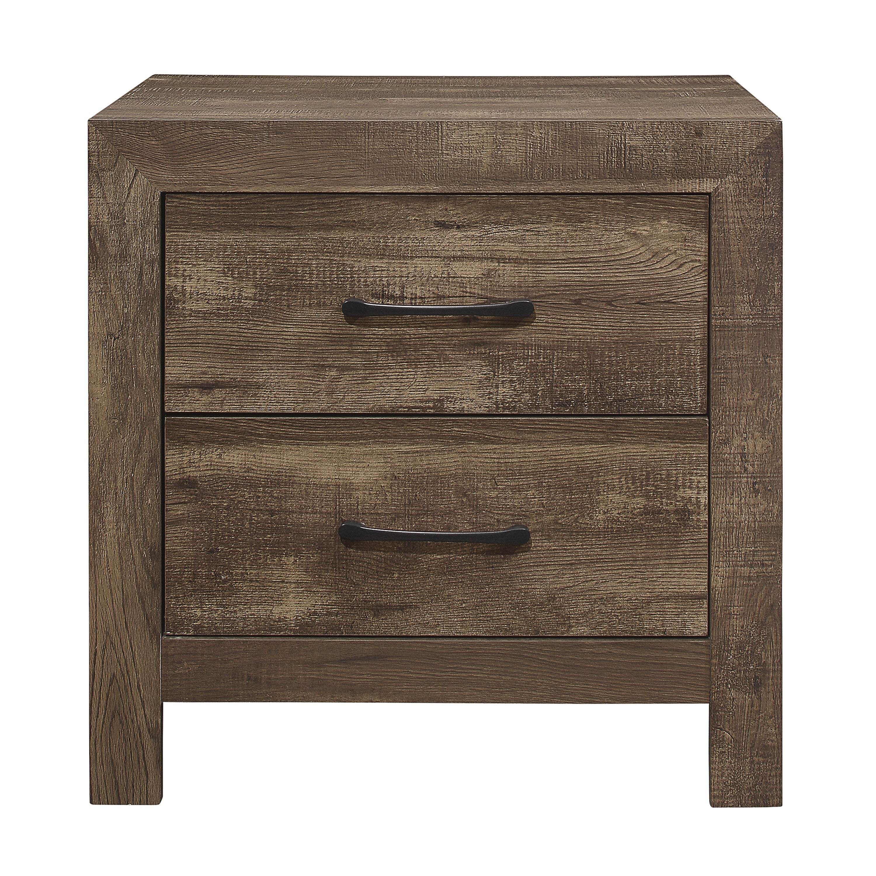 Rustic Brown Nightstand with Drawers & Black Metal Hardware