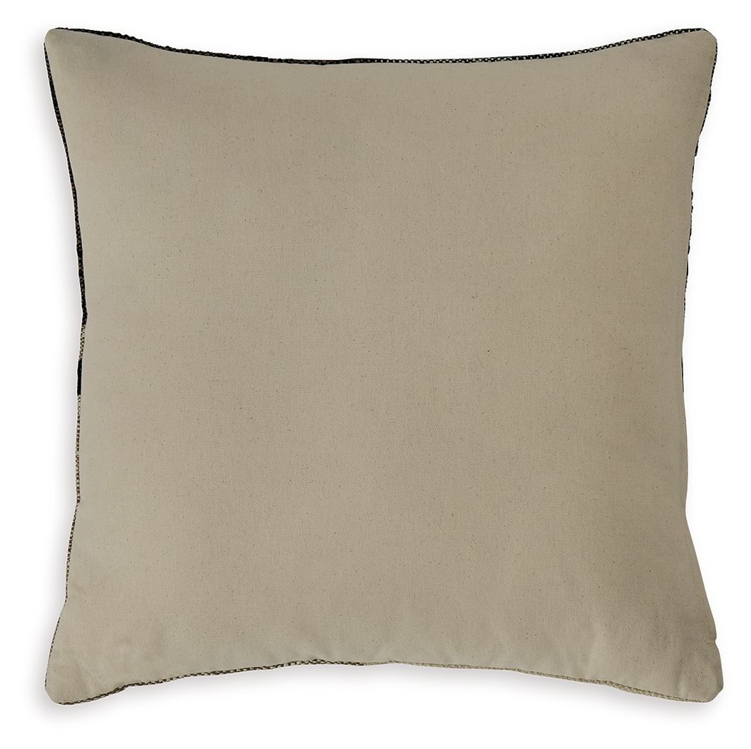 Plain beige square throw pillow with textured fabric and dark edge stitching