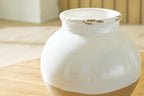 Vercott white ceramic vase with crackle glaze, close view of rounded neck and rim