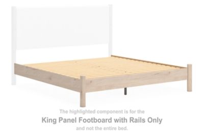 Tan king panel footboard with side rails and slatted base