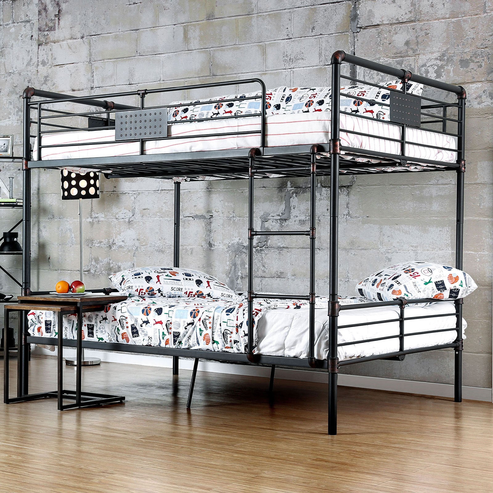 Full Over Full Industrial Metal Bunk Bed - Antique Black Finish