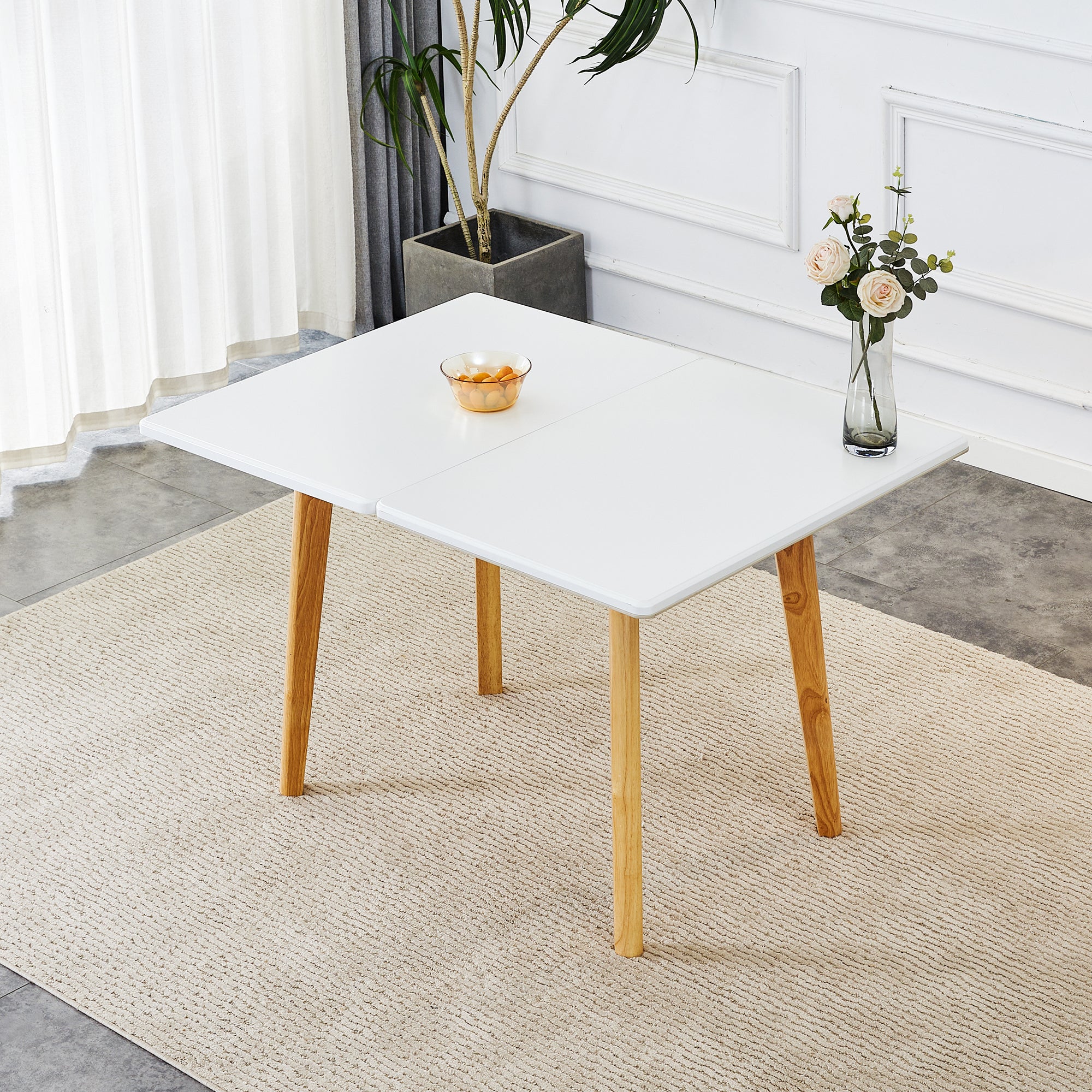 Foldable Sintered Stone Table - Rubber Wood Legs