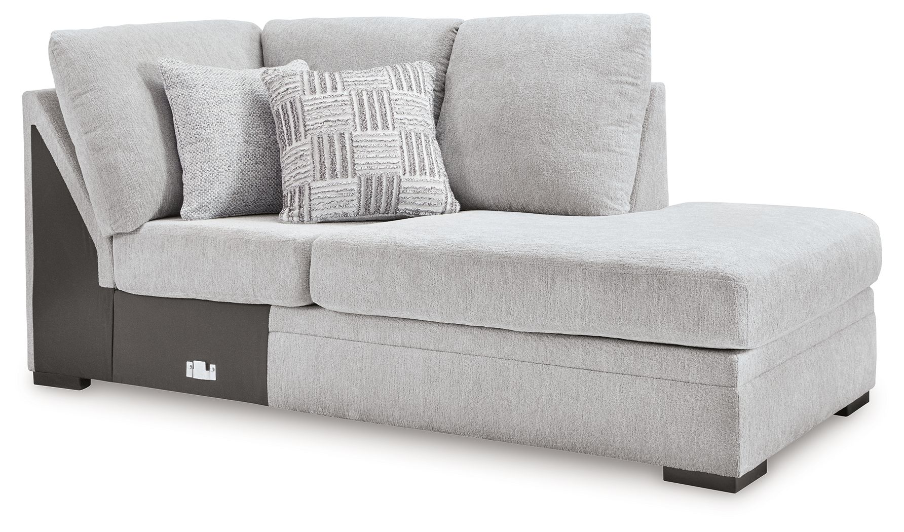 Gabyleigh right-arm corner chaise with light gray upholstery and dark base