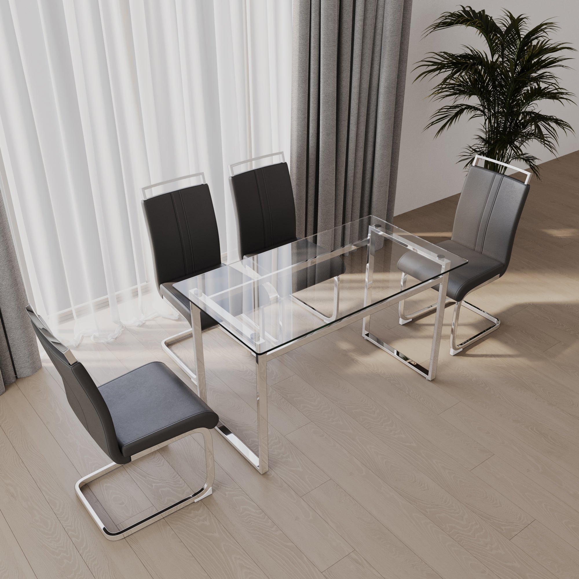 51" Glass Dining Table Set for 4 - Silver Legs