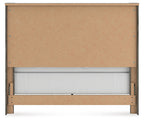 Panel bed frame with light gray wood headboard and side rails, no mattress