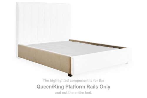 Beige upholstered queen/king platform bed rails with side panels