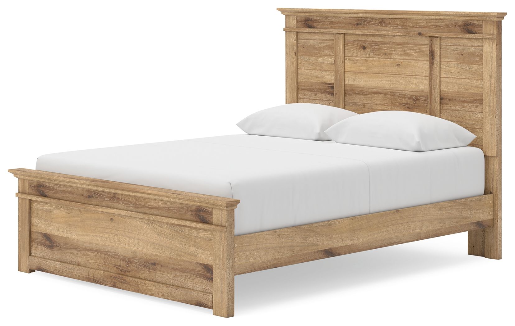 Light brown panel storage bed with side drawers and slatted mattress base