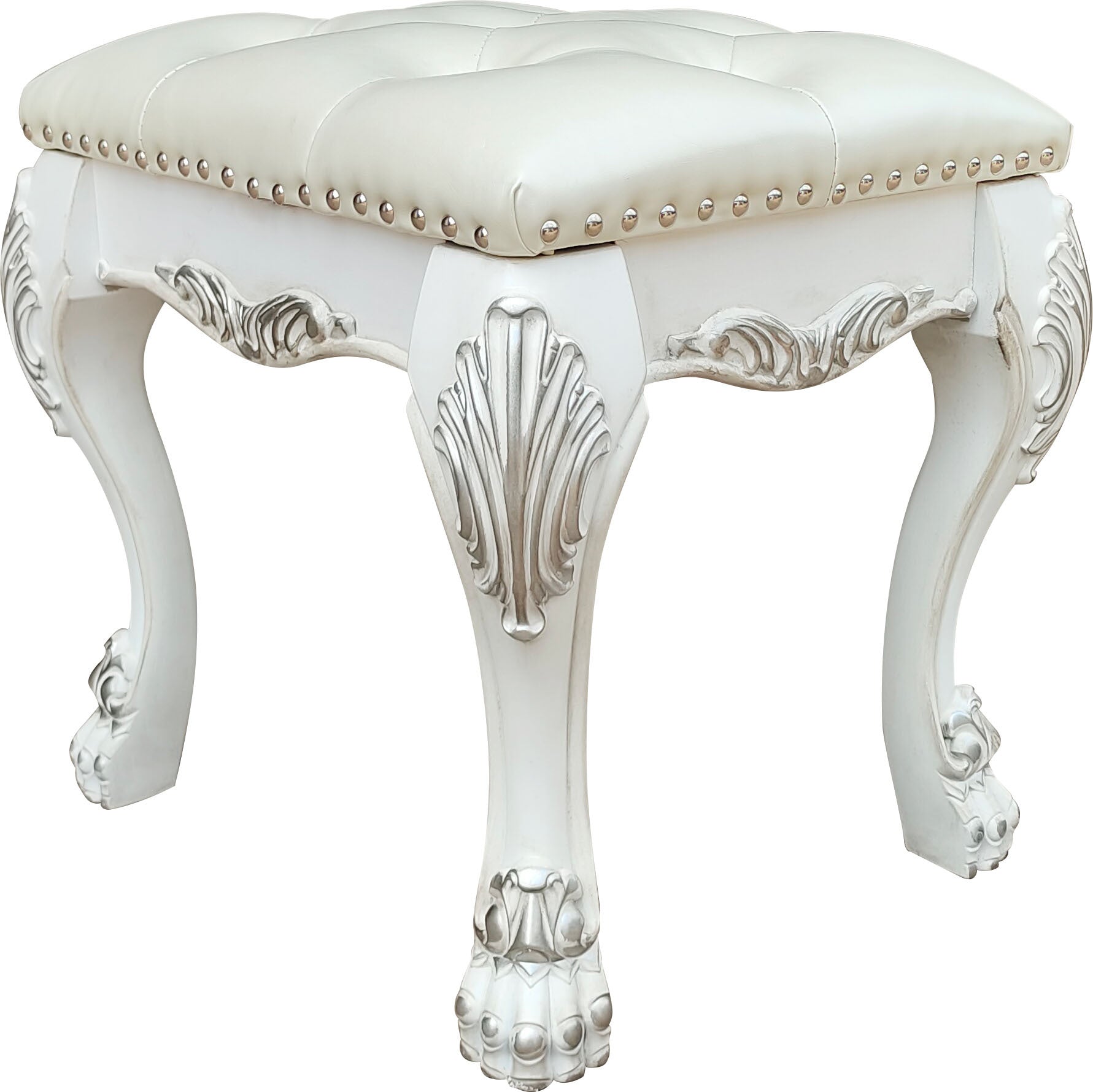 Dresden II Bone White Finish Vanity Stool - Classic Style & Comfort