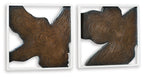 Set of 2 framed abstract wall art with brown woodgrain contour lines, irregular star-like shapes
