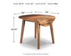 Round rustic brown drop-leaf table with angled view and tapered legs