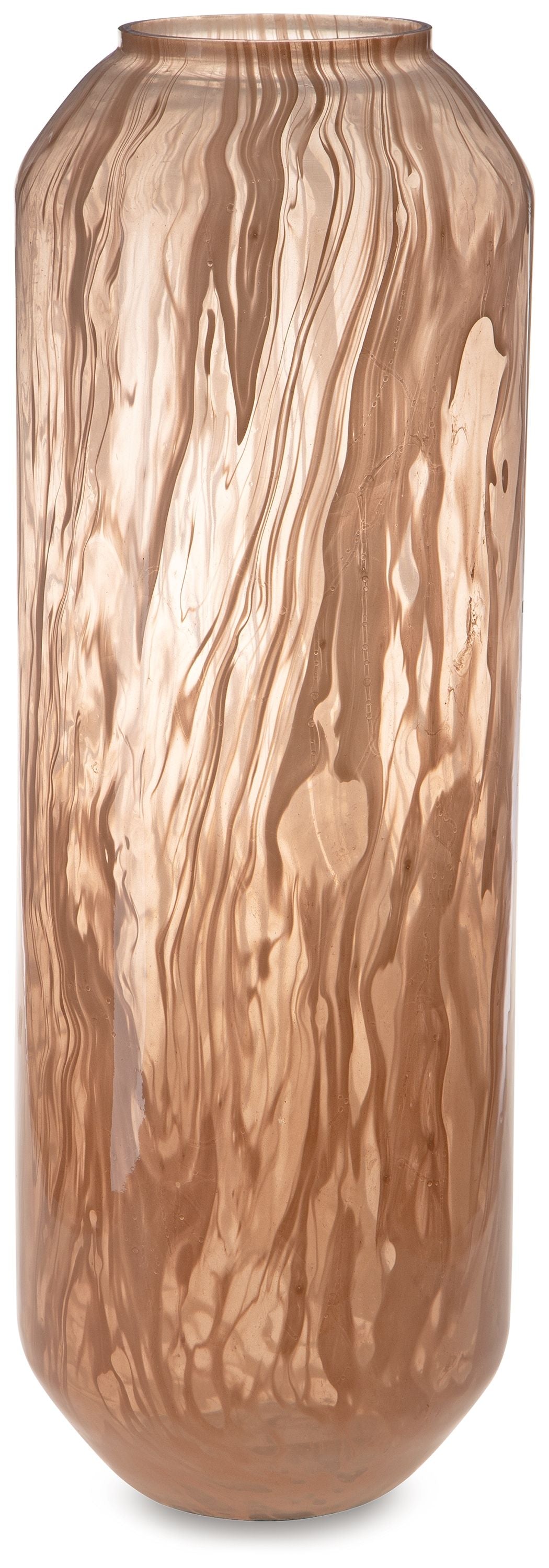 Dushby light brown vase with vertical woodgrain swirl pattern and tapered neck