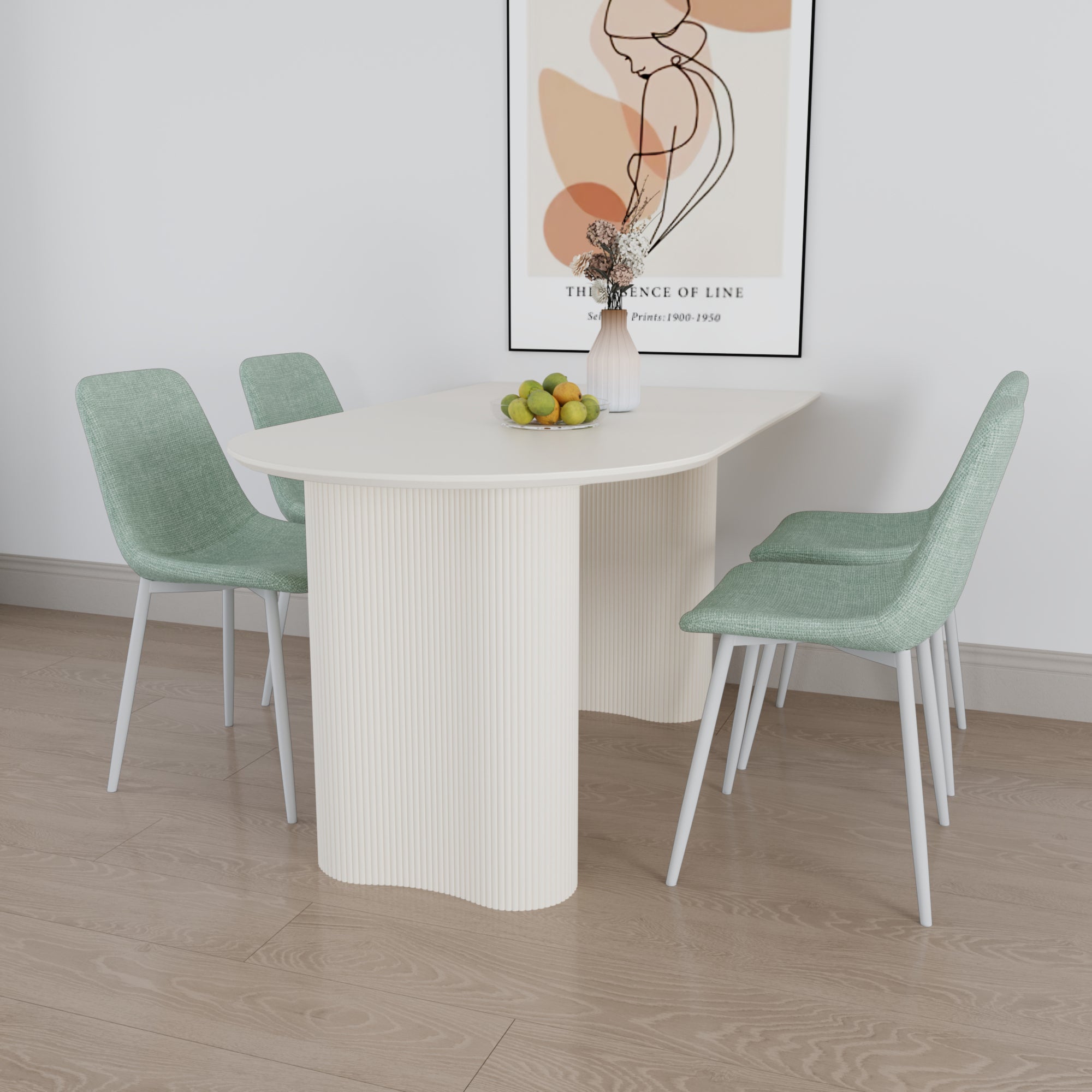 63" MDF Cream Dining Table & 4 Modern Chairs - Kitchen Set