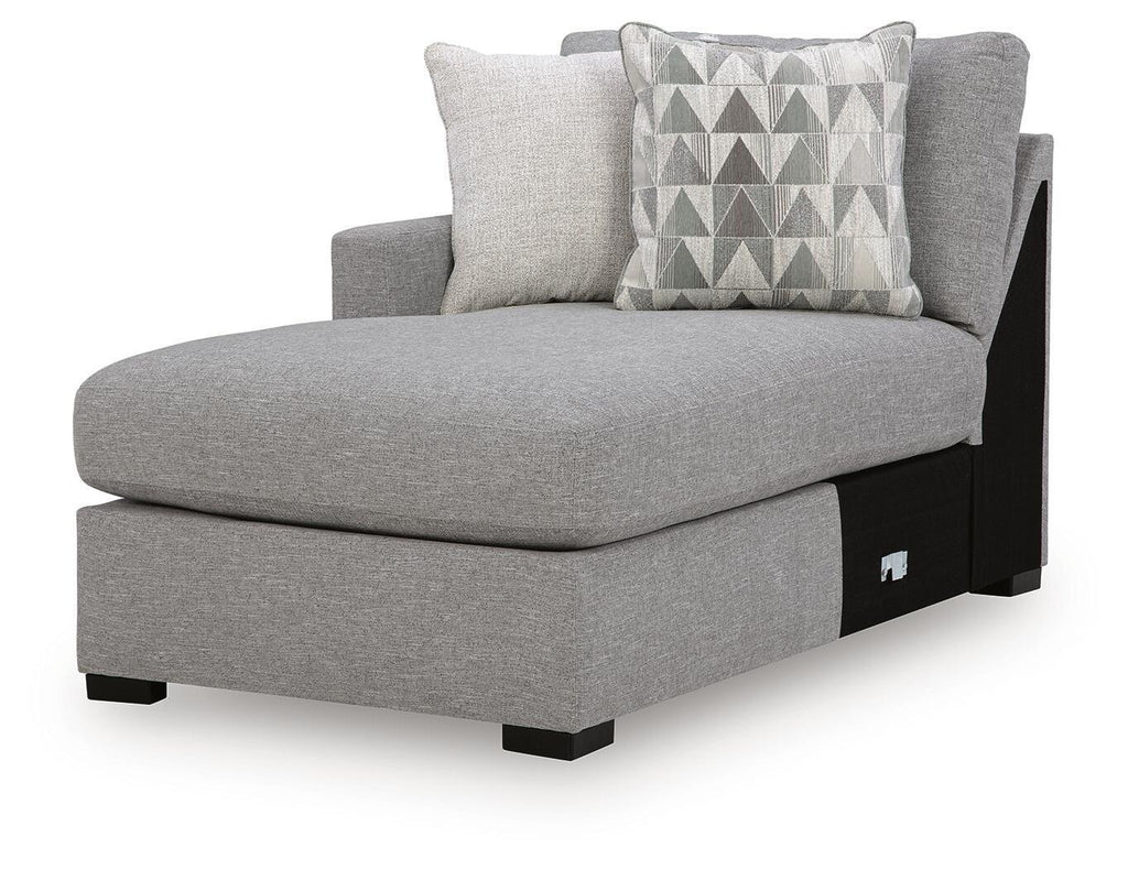 Pewter gray LAF corner chaise with geometric throw pillow