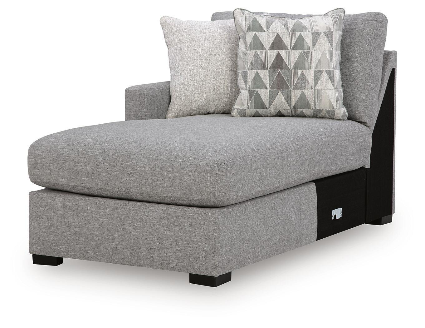 Pewter gray LAF corner chaise with geometric throw pillow