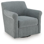 Gray swivel accent chair with upholstered armrests and padded seat