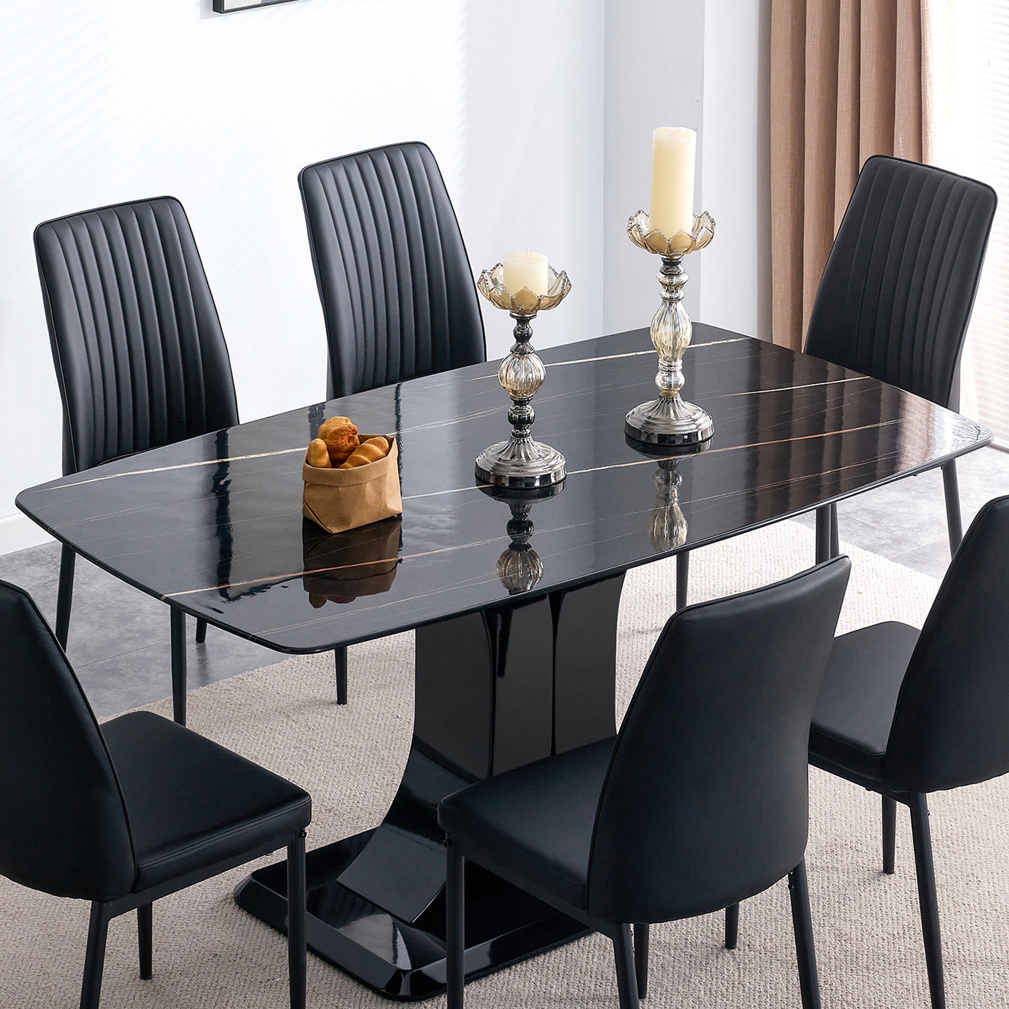 Faux Marble Dining Table Set w/ 6 Chairs