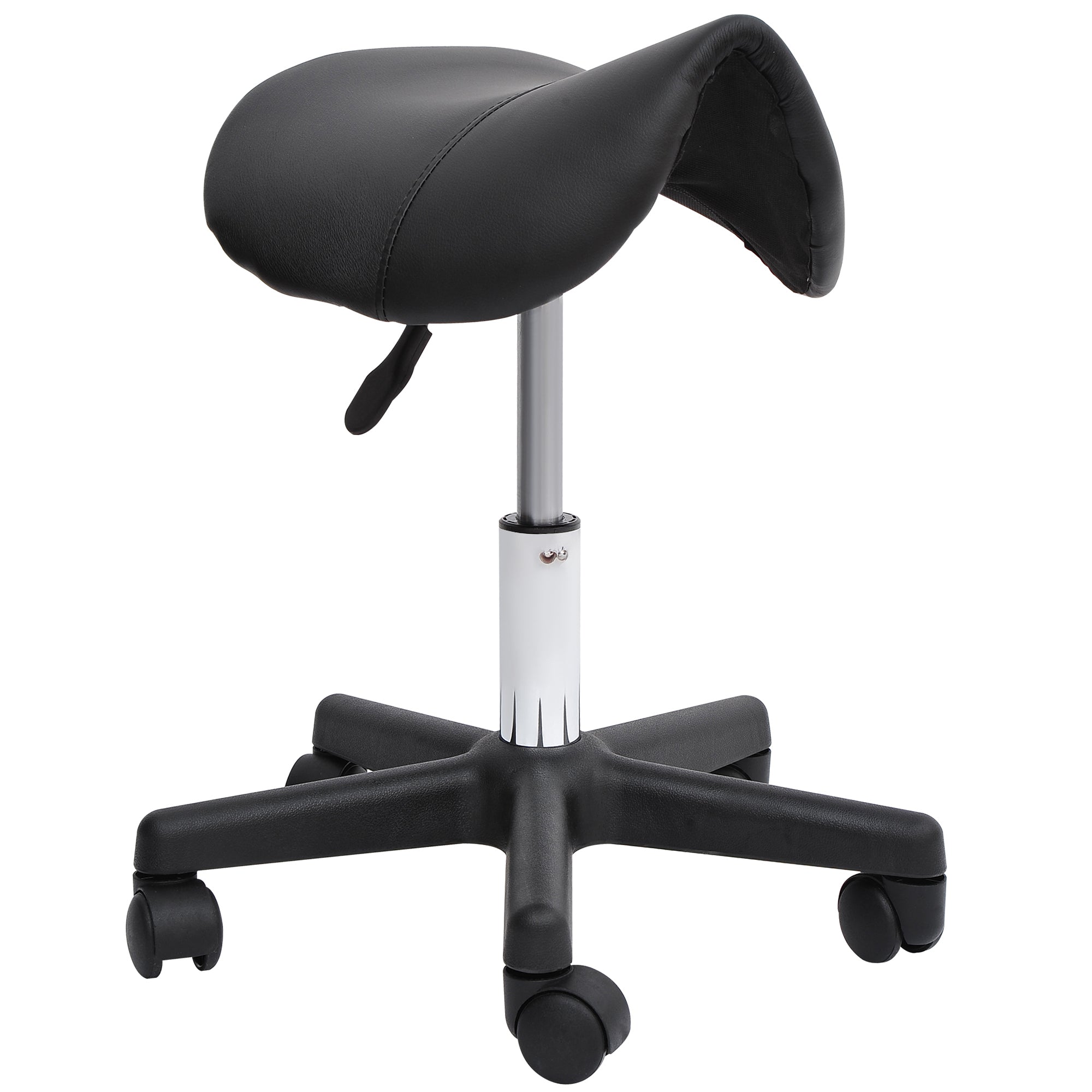 Rolling Saddle Stool, Salon Chair, Ergonomic Faux Leather