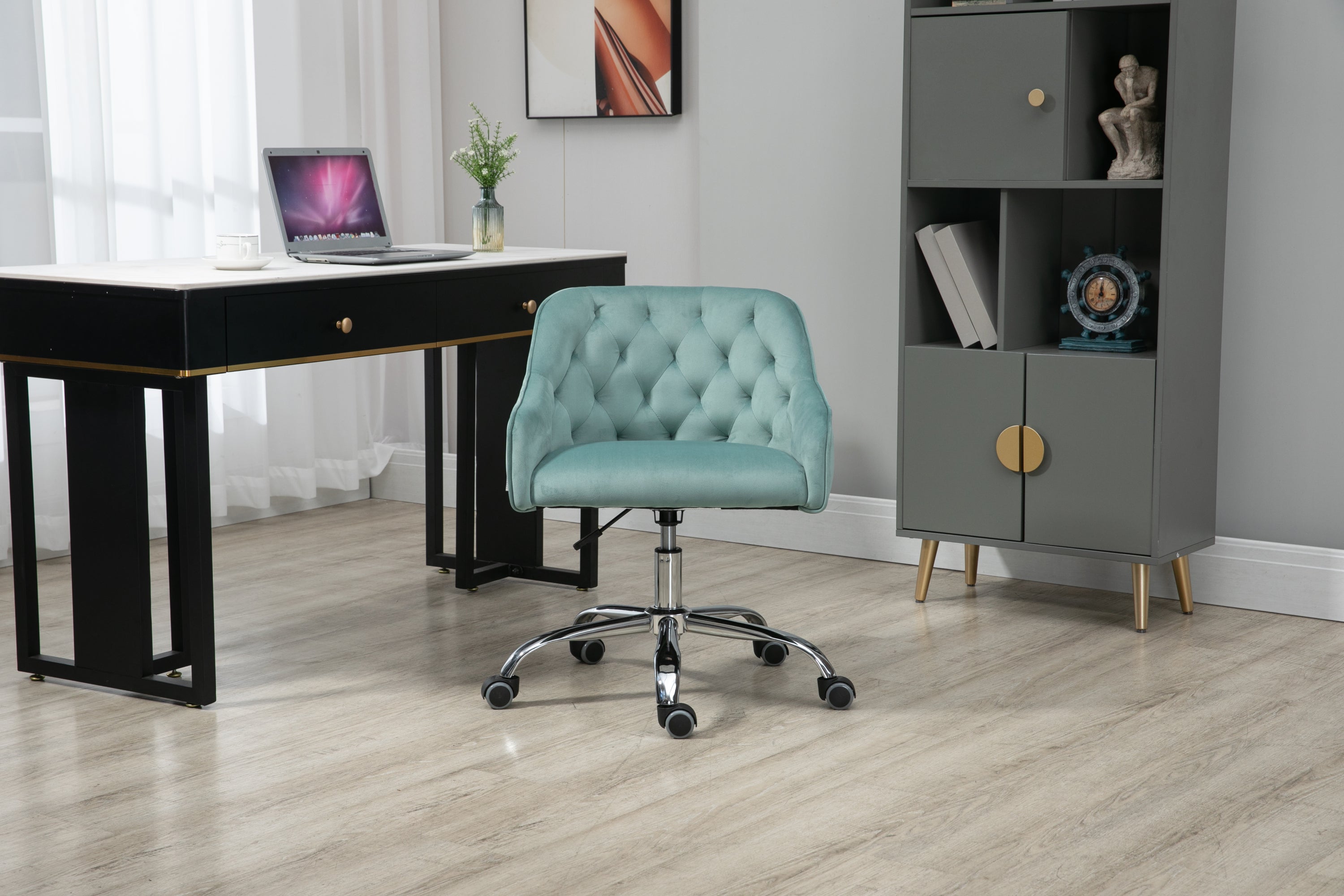 Velvet Swivel Home Office Desk Chair- Mint Green