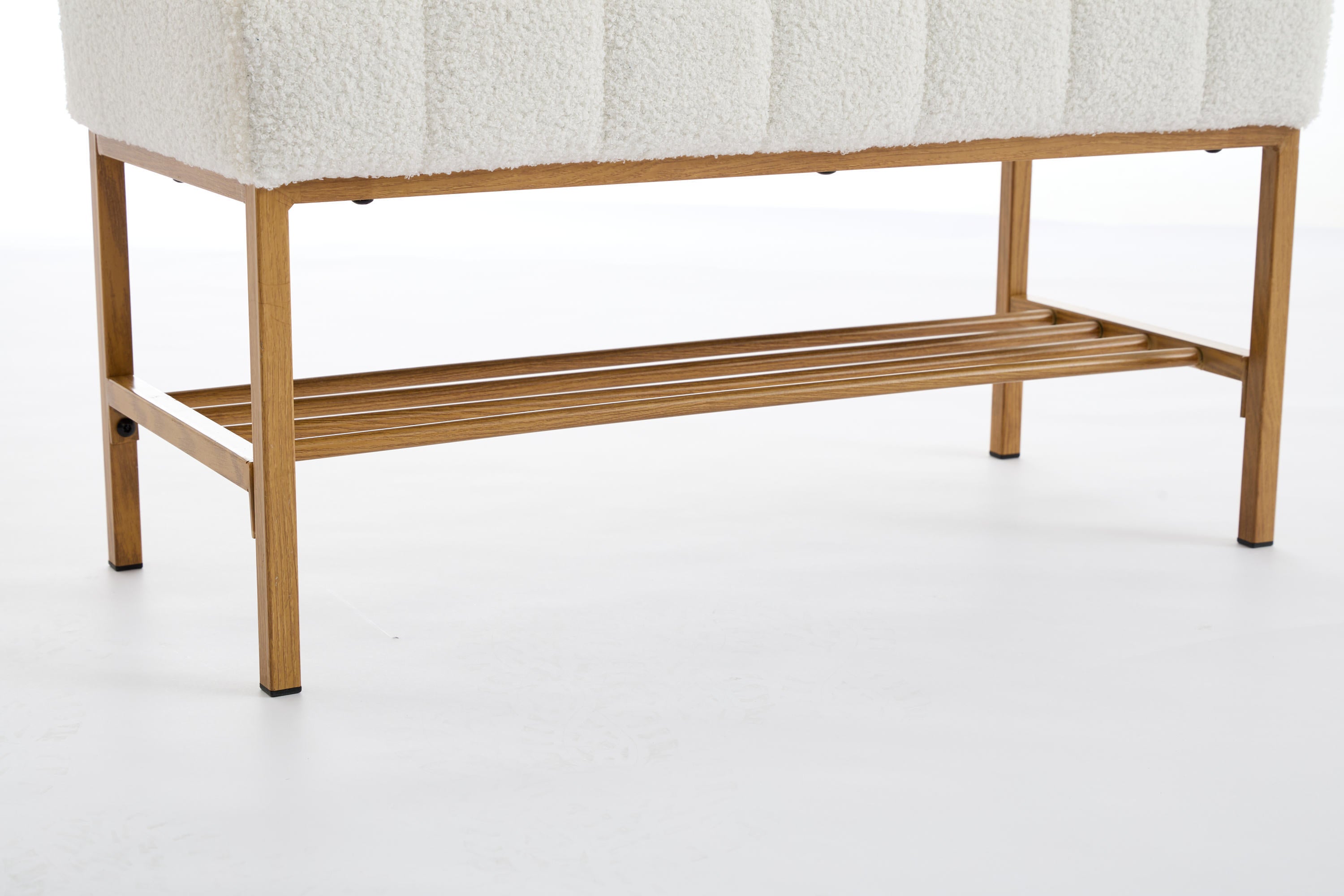 Upholstered Storage Bench with Shelf - Linen White
