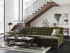 Olive green sectional sofa with chaise, tufted back, wide seat cushions