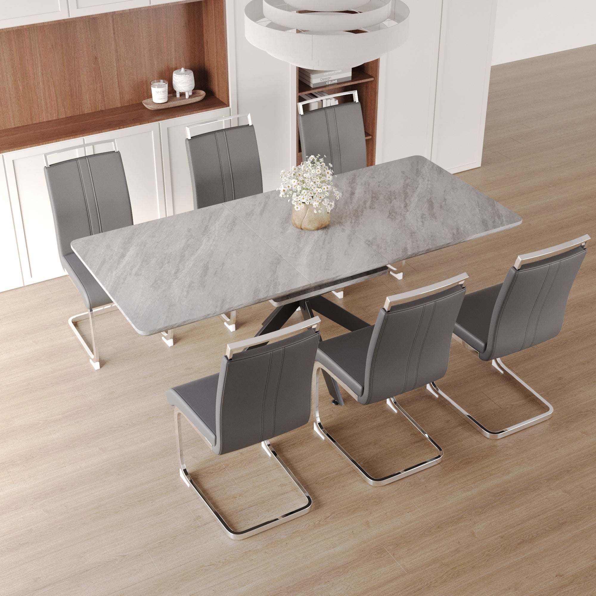 62" Extendable Dining Table Set for 6-8 People
