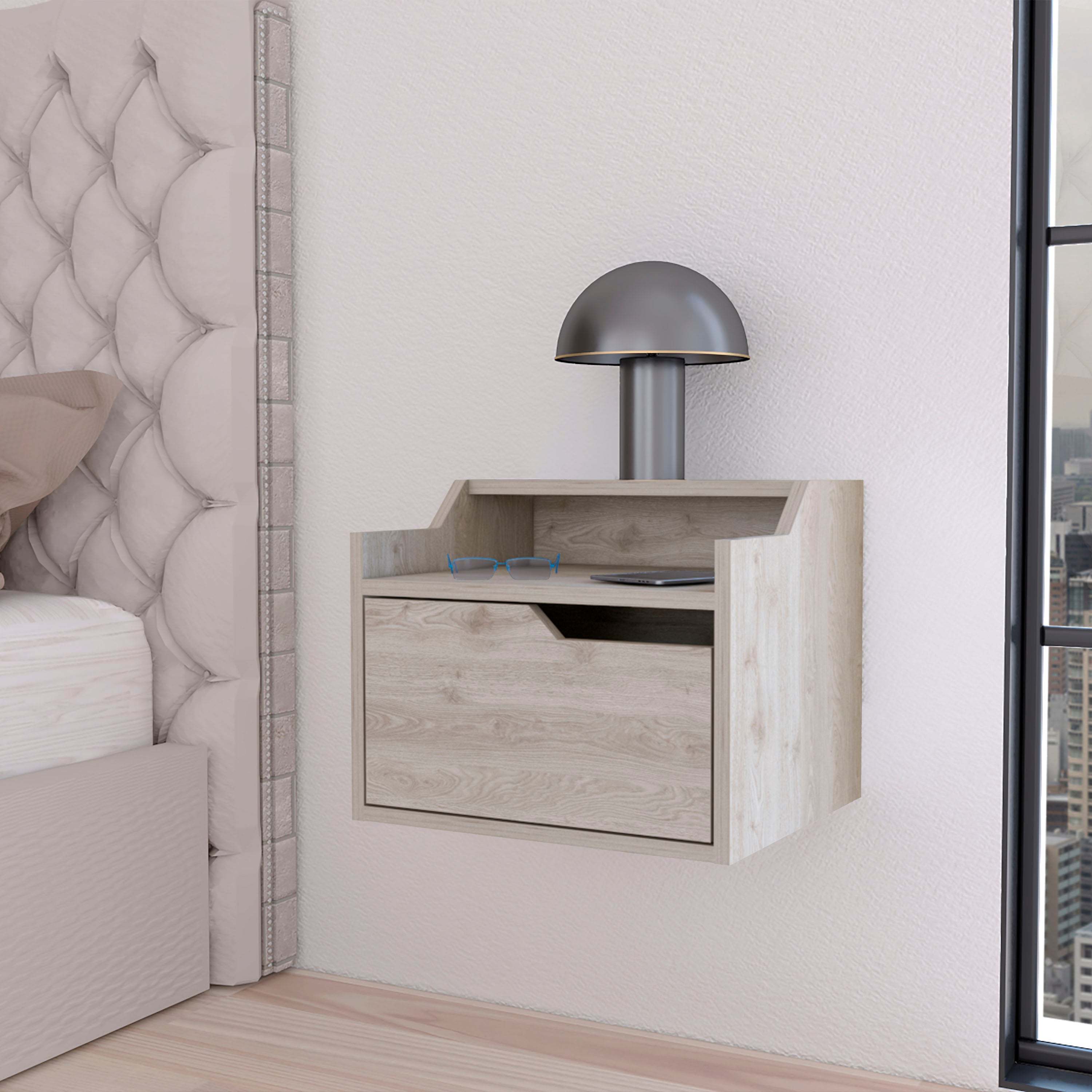 Light Gray Dual-Shelf Display Nightstand - Modern Bedside Table